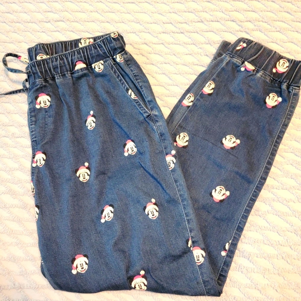 Mickey Mouse holiday Christmas denim joggers NWOT
